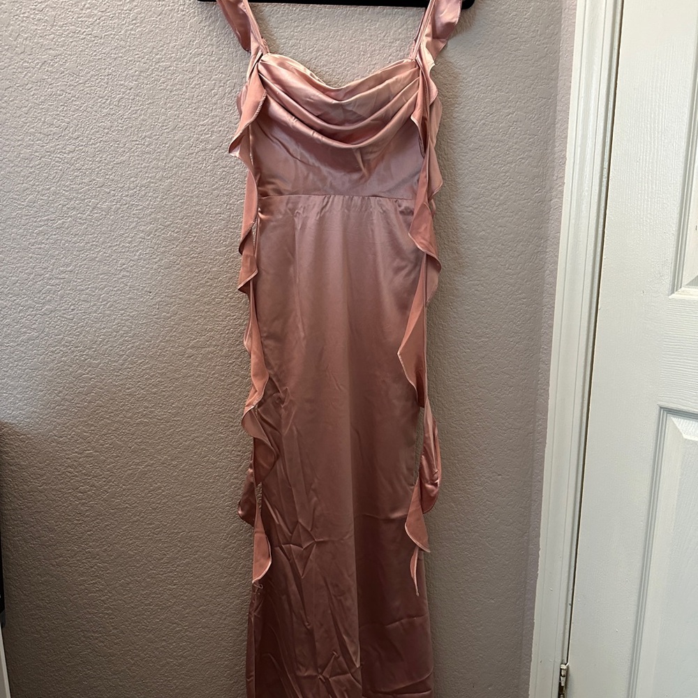 Hello Molly Romance High Satin Maxi Dress Blush